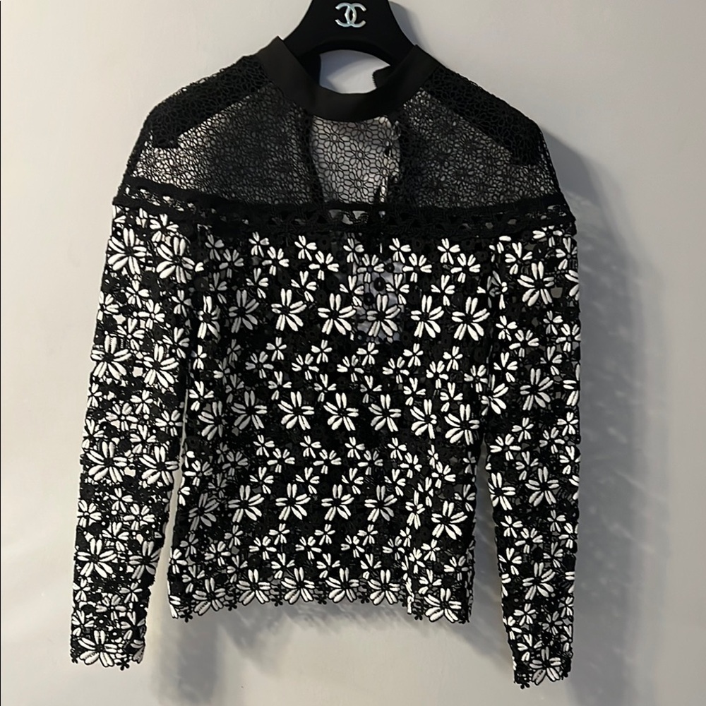 Self-Portrait Black and White Floral Lace Blouse